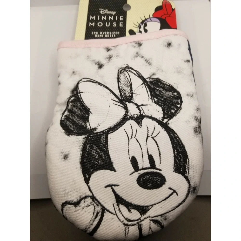 Disney Minnie Mouse 2PK NEW Oversized Mini Oven Mitts Gloves Pink White Grey New